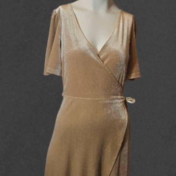 Velvet Feel Champagne MEROKEETY Maxi Wrap Dress szS - Picture 6 of 7